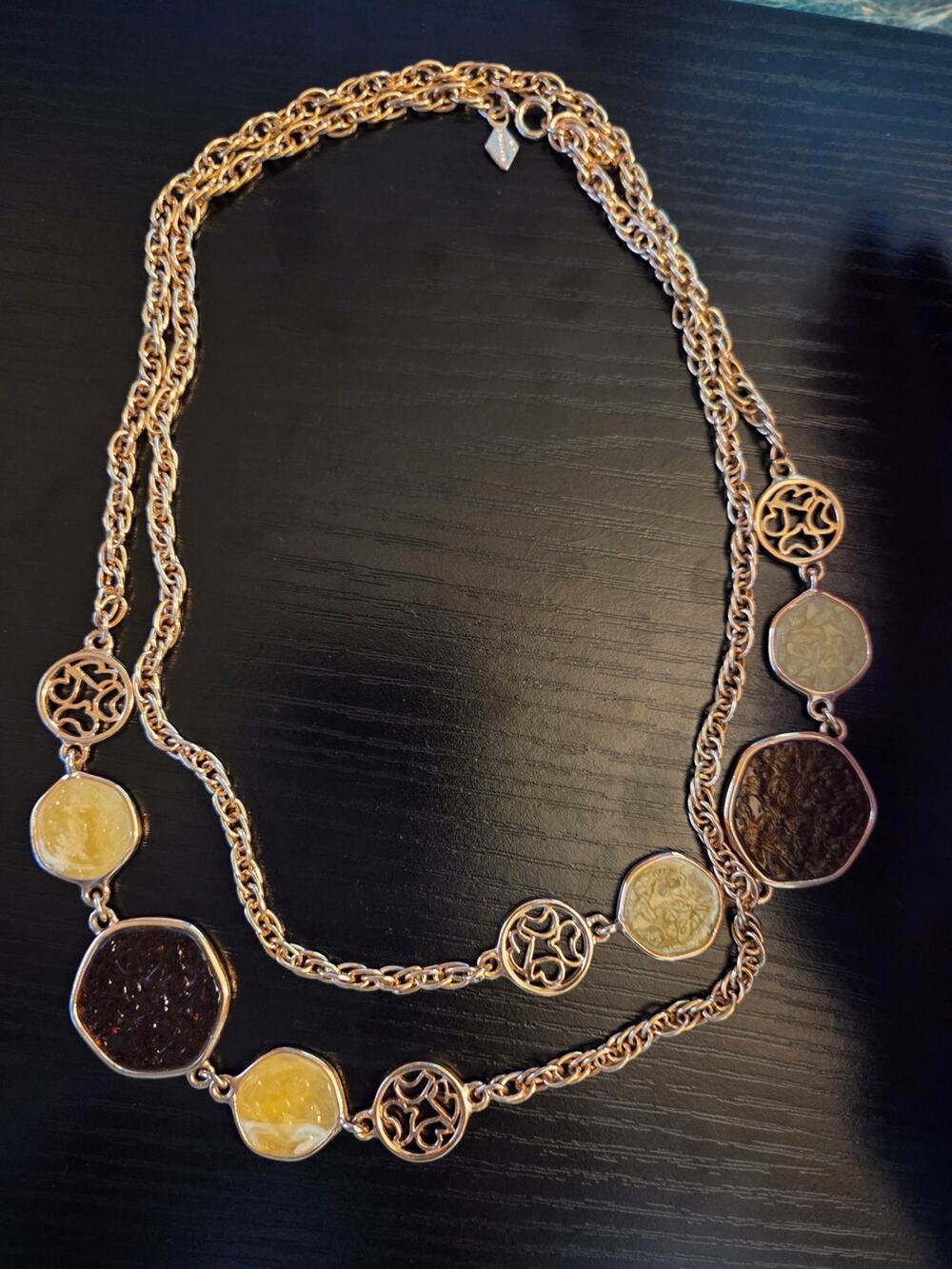 Sarah Coventry Gold Tone 36" Station Necklace Textured Disc Vintage
